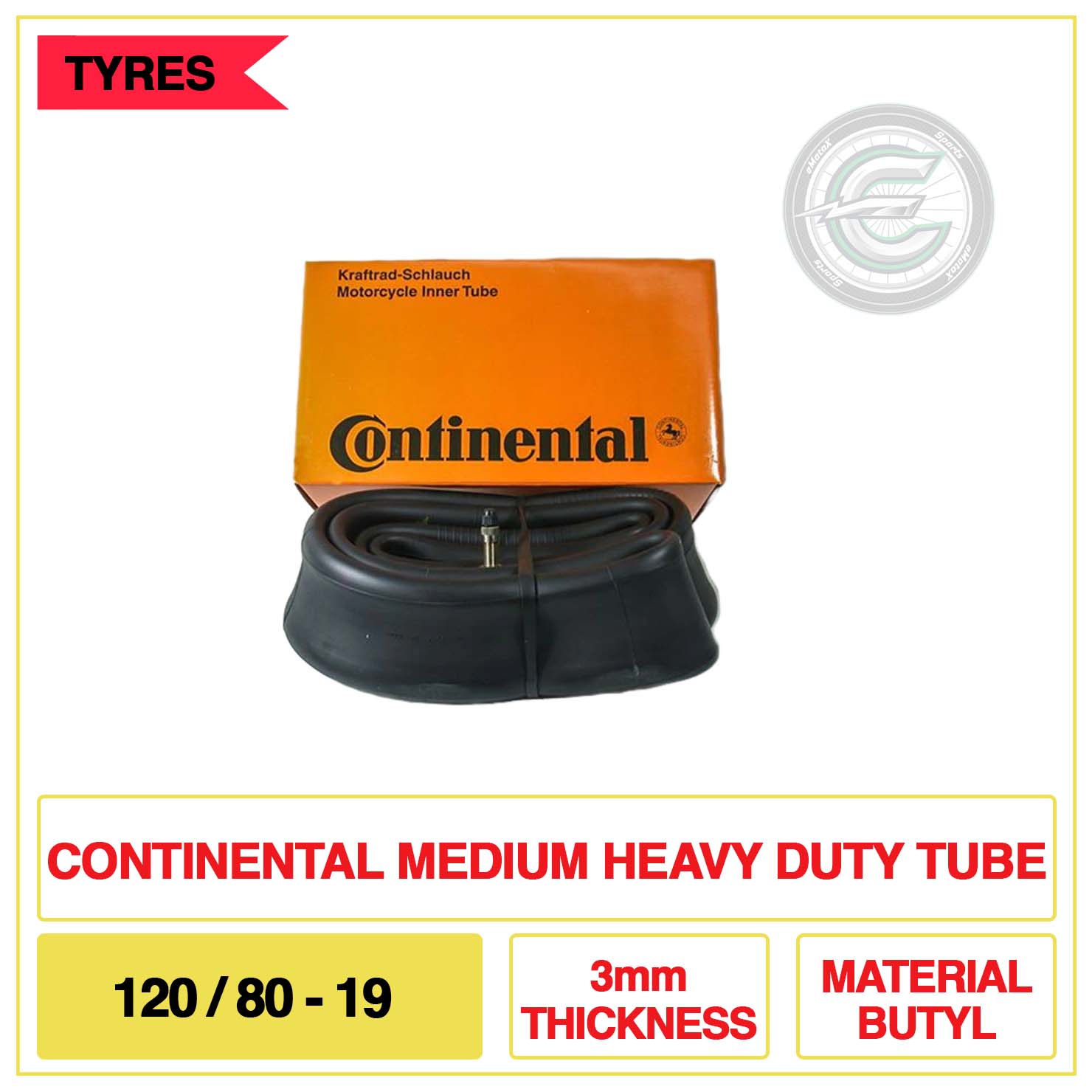 Continental Medium Heavy Duty Tube 120/80-19 33mm Thickness Material Butyl | eMotoX Sports