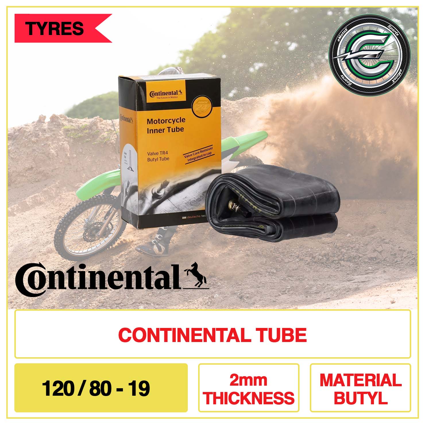 Continental Tube 120/80/19 2mm Thickness Material Butyl | eMotoX Sports