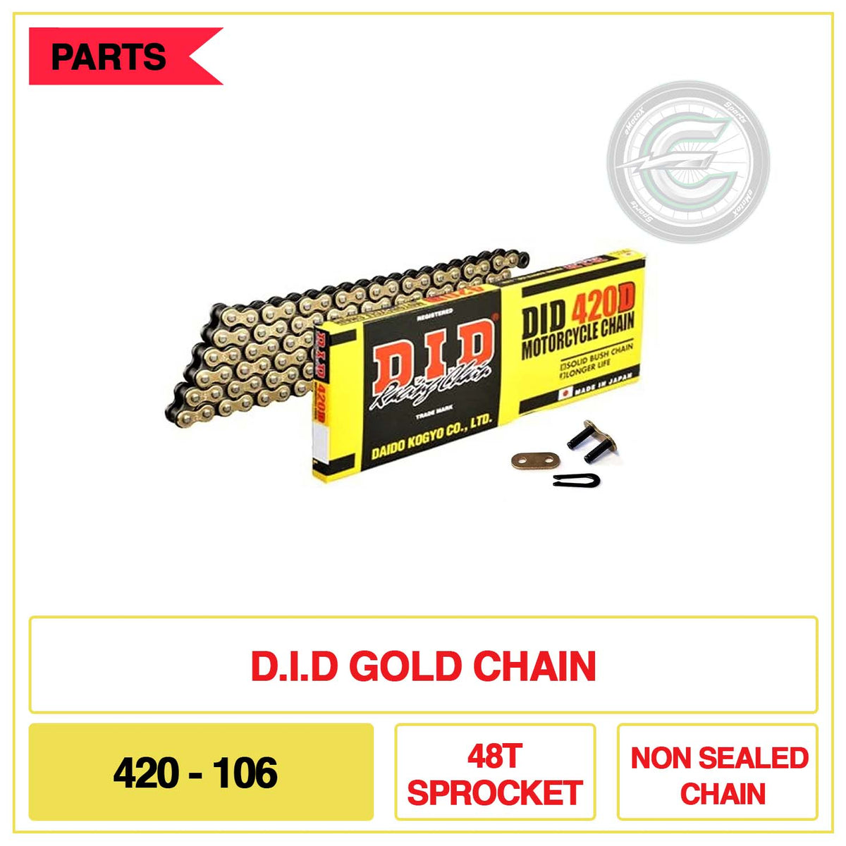 D.I.D Gold Chinas 420-106 48T Sprocket Non Sealed Chain | eMotoX Sports