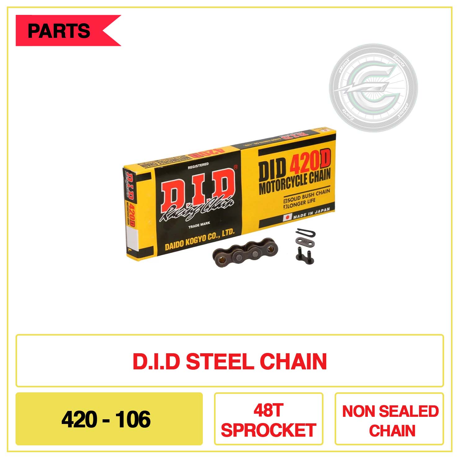 D.I.D Steel Chain 420-106 48T Sprocket Non Sealed Chain | eMotoX Sports