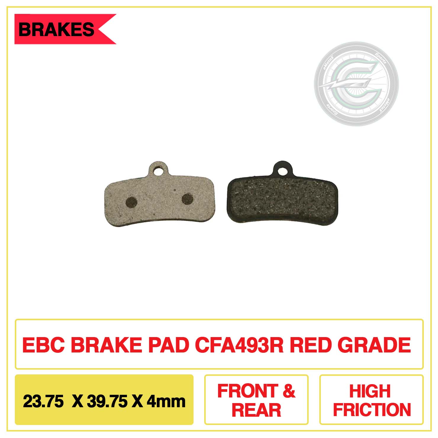 EBC Brake Pad CFA493R Red Grade 23.75X39.75X4mm Front & Rear High Friction | eMotoX Sports
