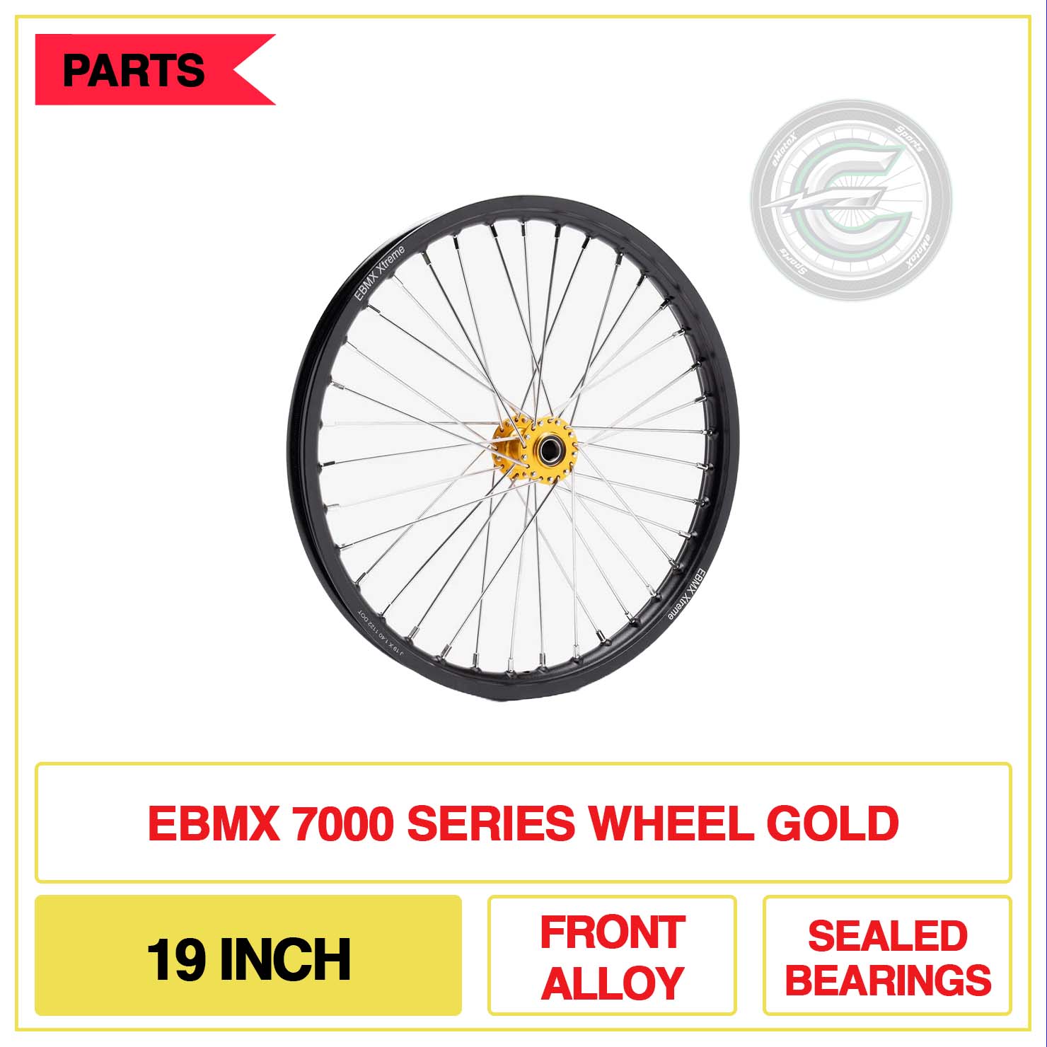 EBMX 7000 Series Wheel Gold 19 Inch Front Alloy Sealed Bearings | eMotoX Sports