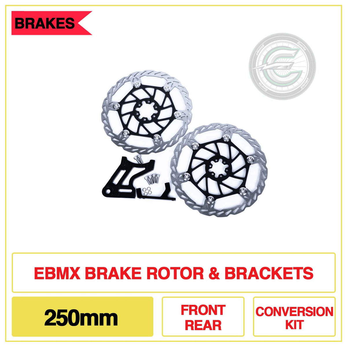 EBMX Brake Rotor & Brackets 250mm Front Rear Conversion Kit | eMotoX Sports