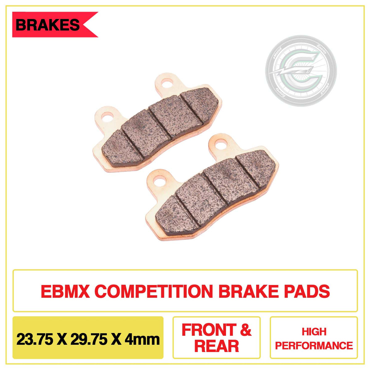 EBMX Competition Brake Pads 23.75X29.75X4mm Front & Rear High Performance | eMotoX Sports
