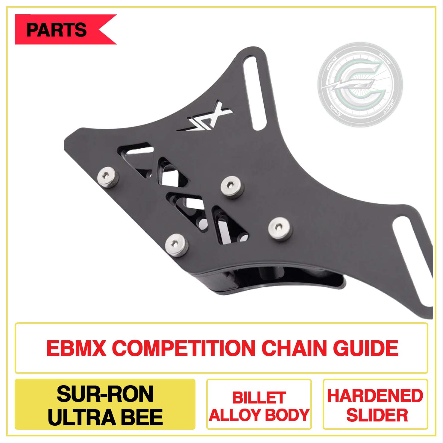 EBMX Competition Chain Guide Sur-Ron Ultra Bee Billet Alloy Body Hardened Slider   | eMotoX Sports