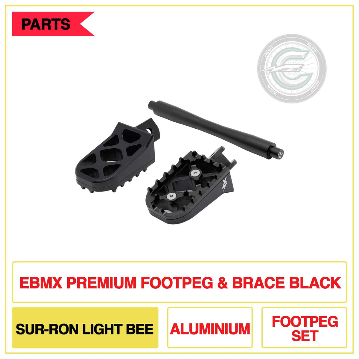 EBMX Premium Footpeg & Brace Sur-Ron Light Bee Aluminium Footpeg Set | Black | eMotoX Sports