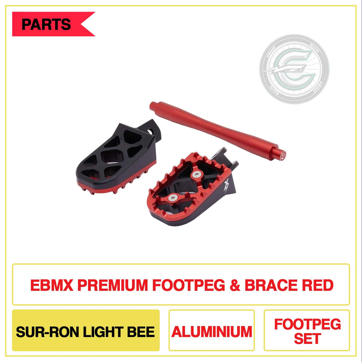 EBMX Premium Footpeg & Brace Sur-Ron Light Bee Aluminium Footpeg Set Red | eMotoX Sports