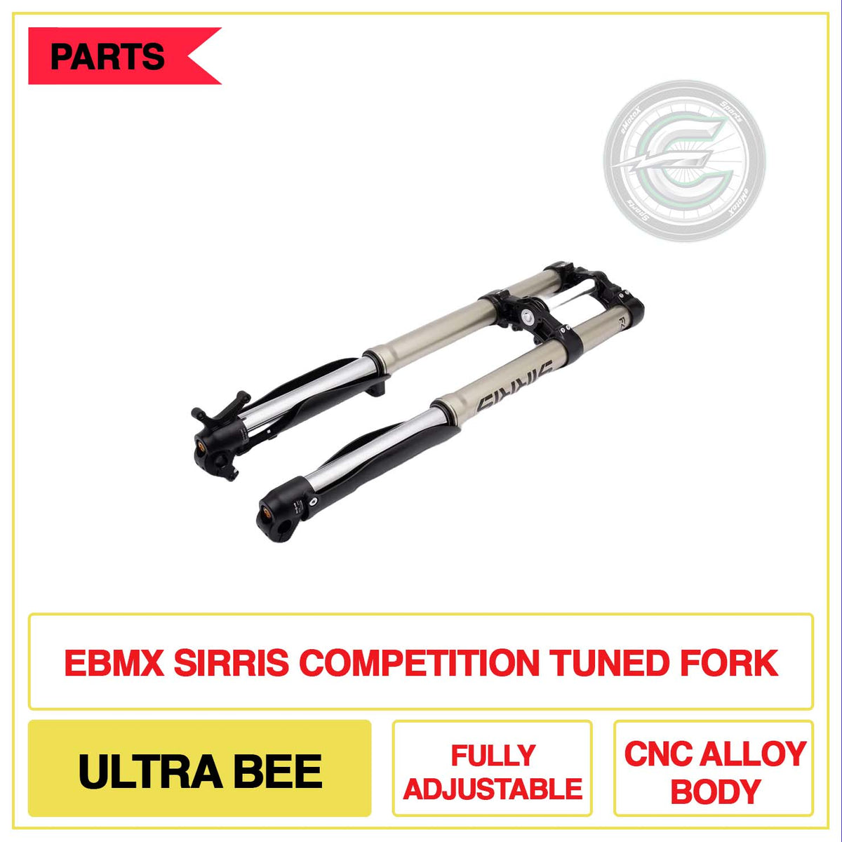 EBMX Sirris Competition Tuned Forks Ultra Bee Fully Adjustable CNC Alloy Body | eMotoX Sports