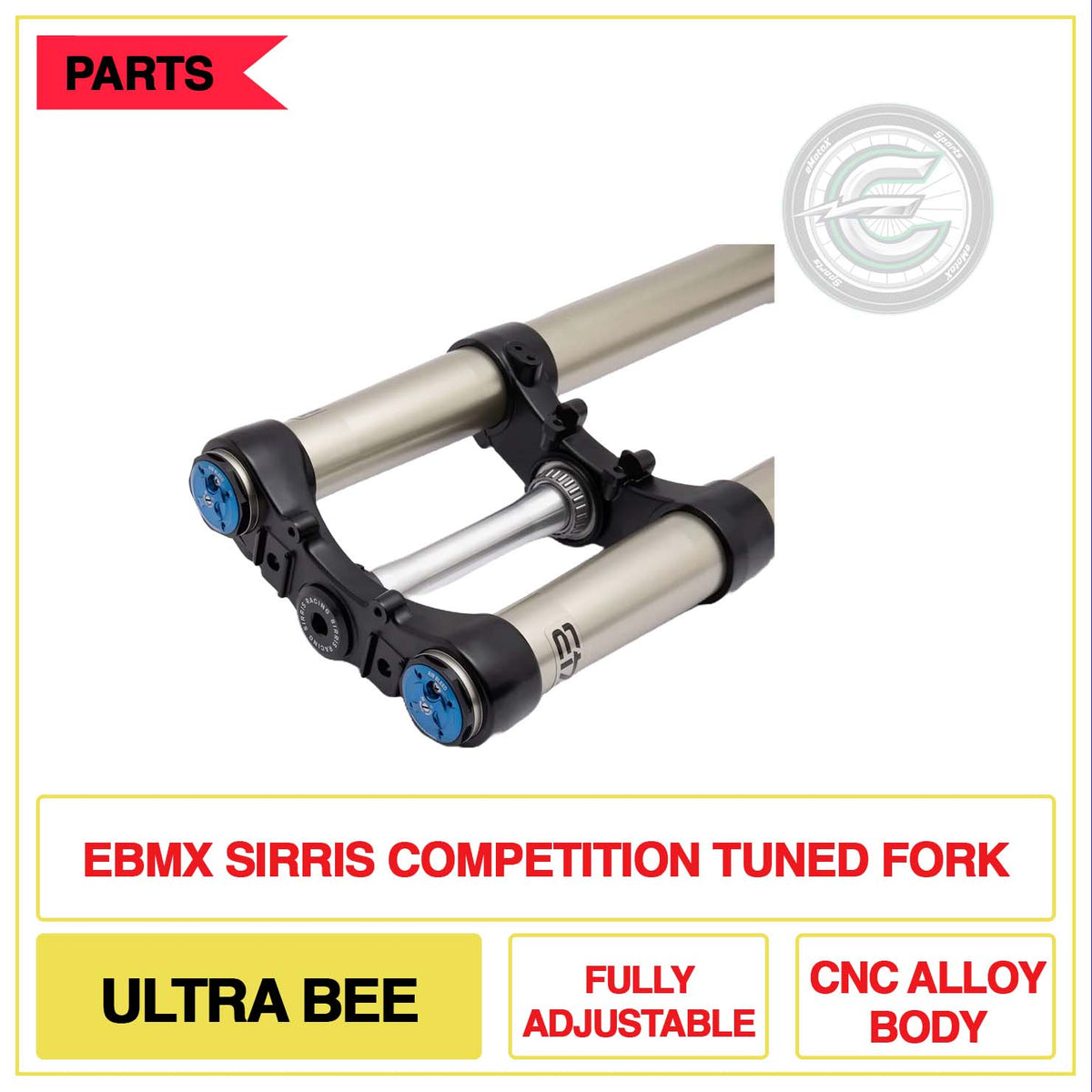 EBMX Sirris Competition Tuned Forks Ultra Bee Fully Adjustable CNC Alloy Body | eMotoX Sports
