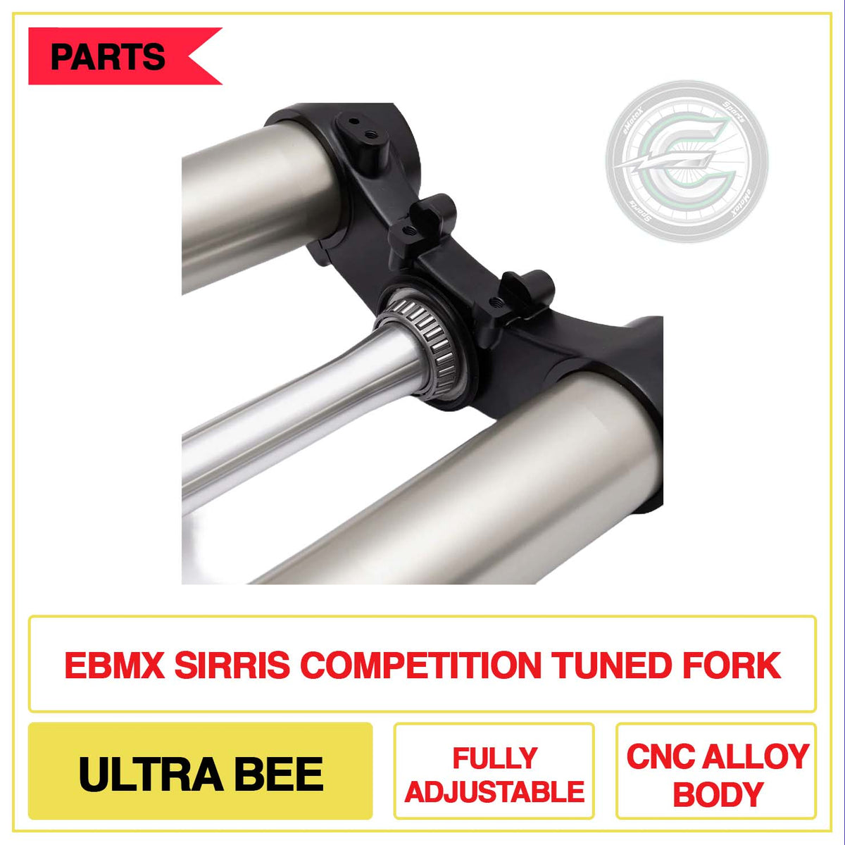 EBMX Sirris Competition Tuned Forks Ultra Bee Fully Adjustable CNC Alloy Body | eMotoX Sports