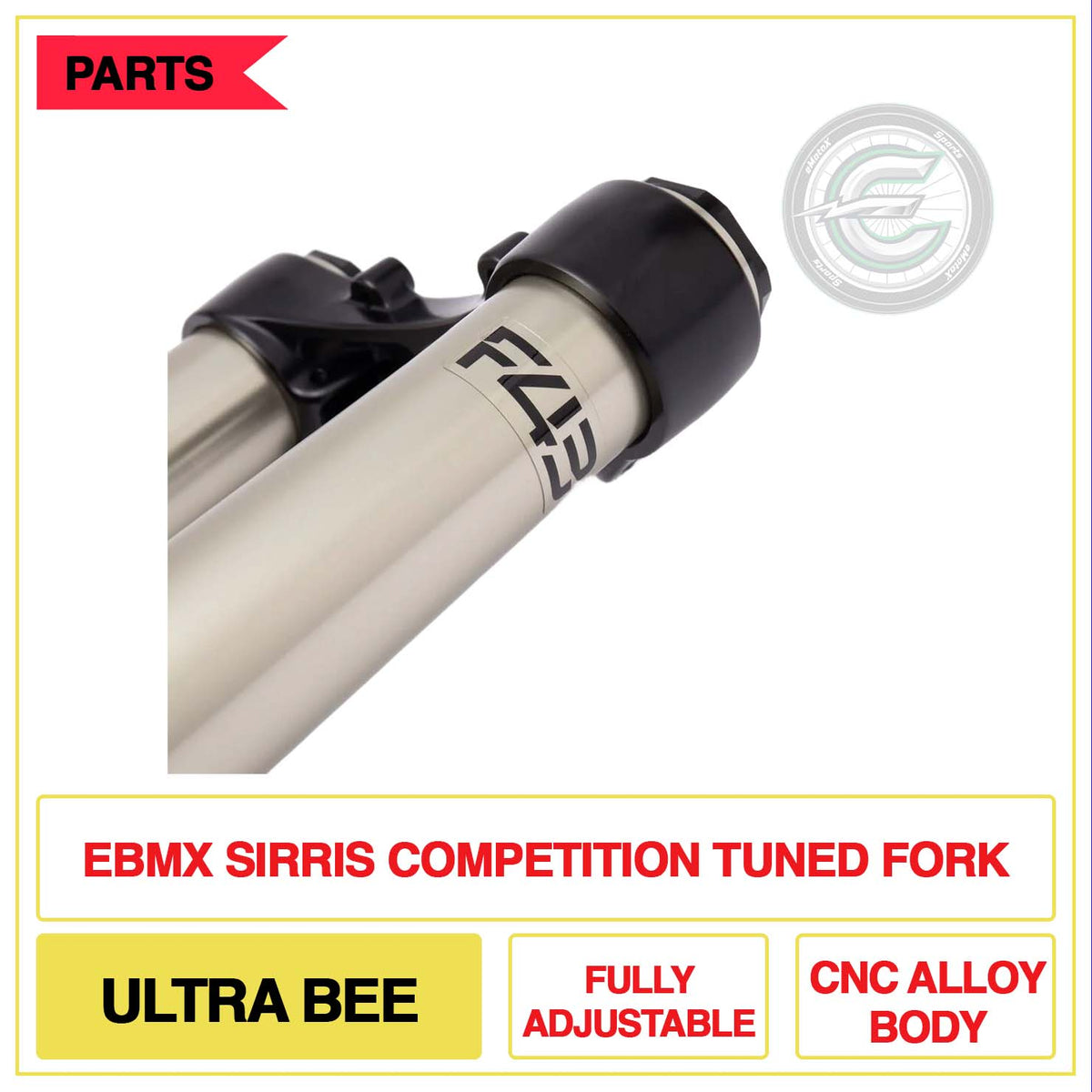 EBMX Sirris Competition Tuned Forks Ultra Bee Fully Adjustable CNC Alloy Body | eMotoX Sports