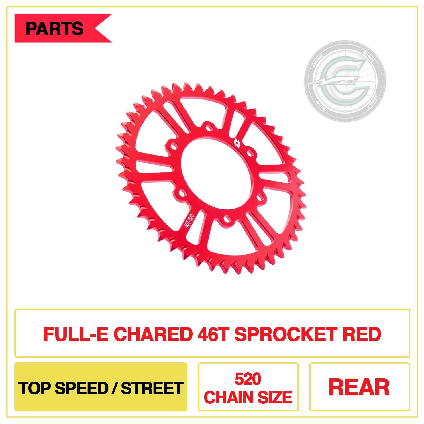 Full-E Charged Rear 54T Sprocket 520 Chain Size Off Road/Top Speed Red | eMotoX Sports
