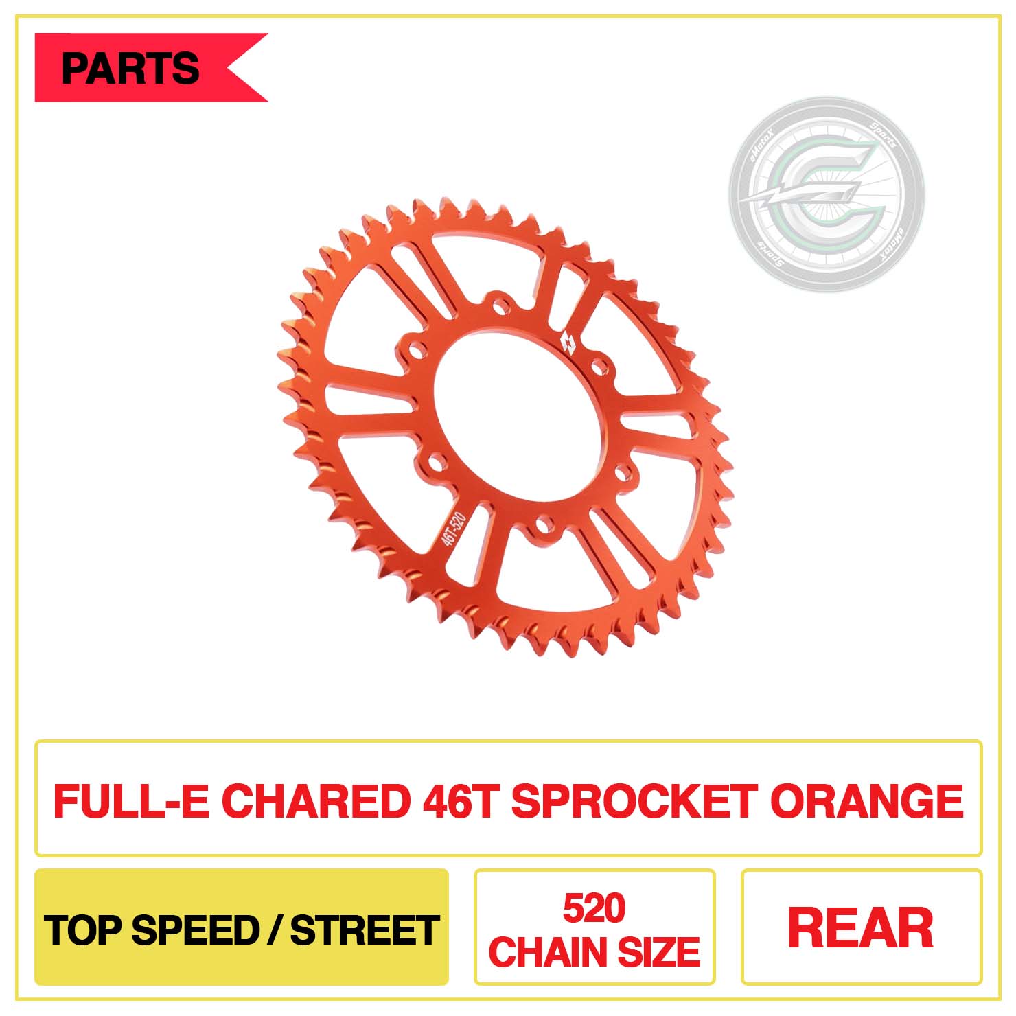 Full-E Charged Rear 54T Sprocket 520 Chain Size Off Road/Top Speed Orange | eMotoX Sports