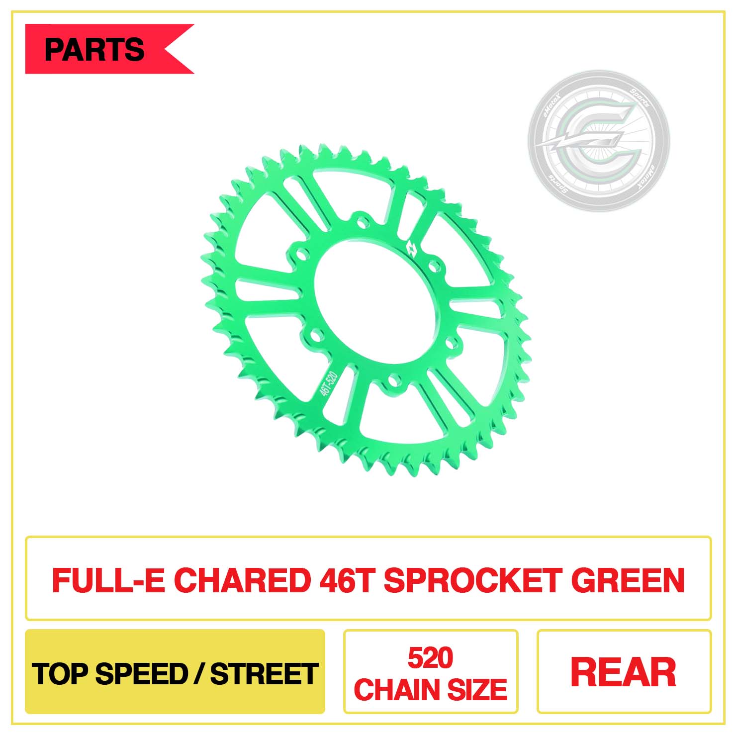 Full-E Charged 46T Sprocket 520 Chain Size Top Speed/Street Green | eMotoX Sports
