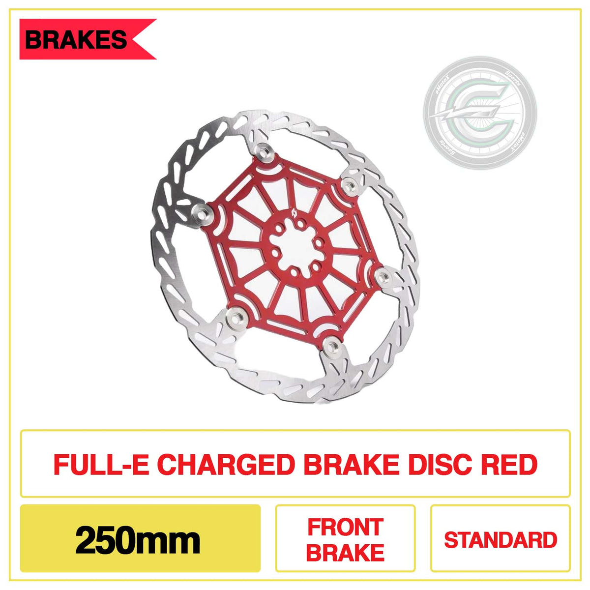 Full-E Charged Brake Disc Front 250mm Standard Red | eMotoX Sports