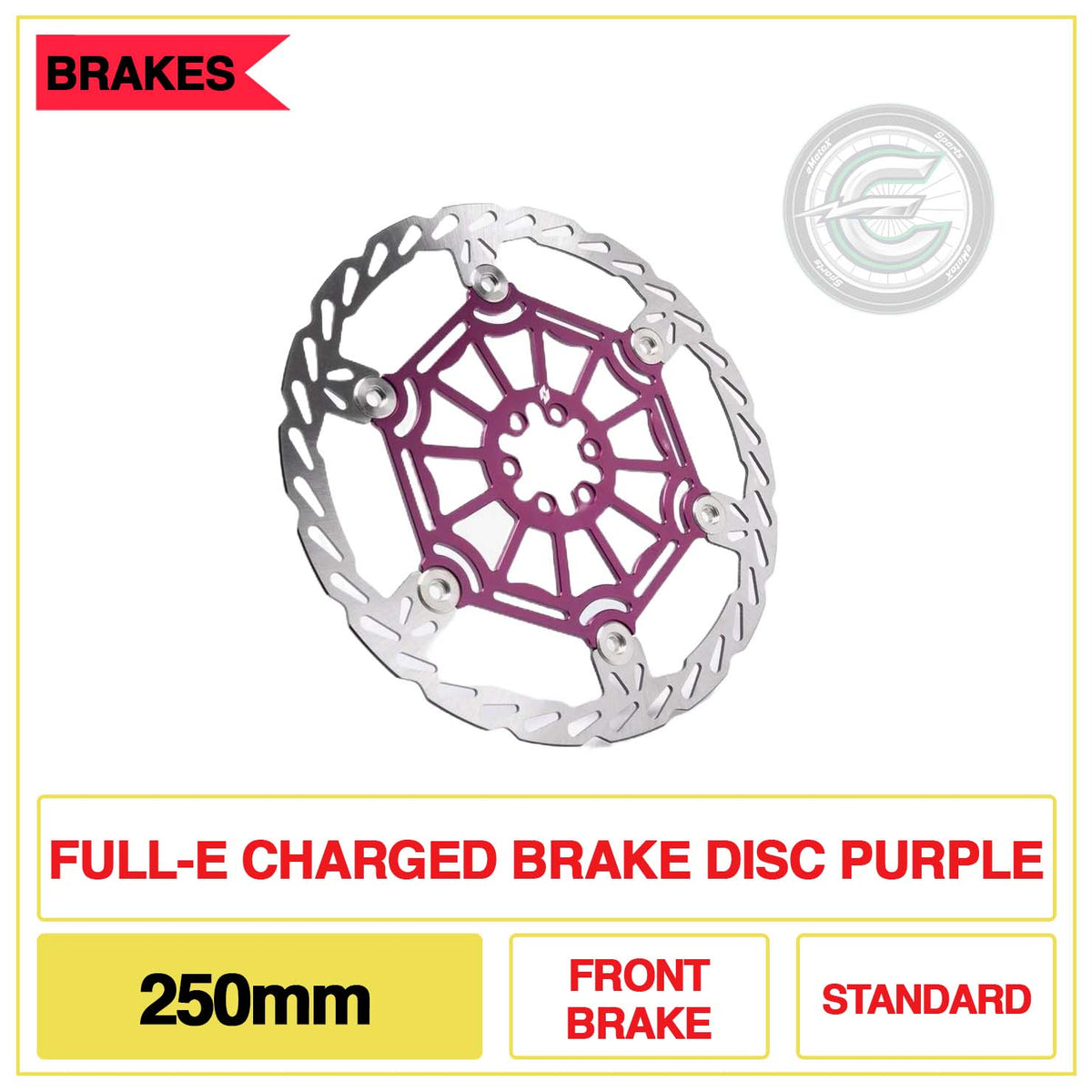 Full-E Charged Brake Disc Front 250mm Standard Purple | eMotoX Sports