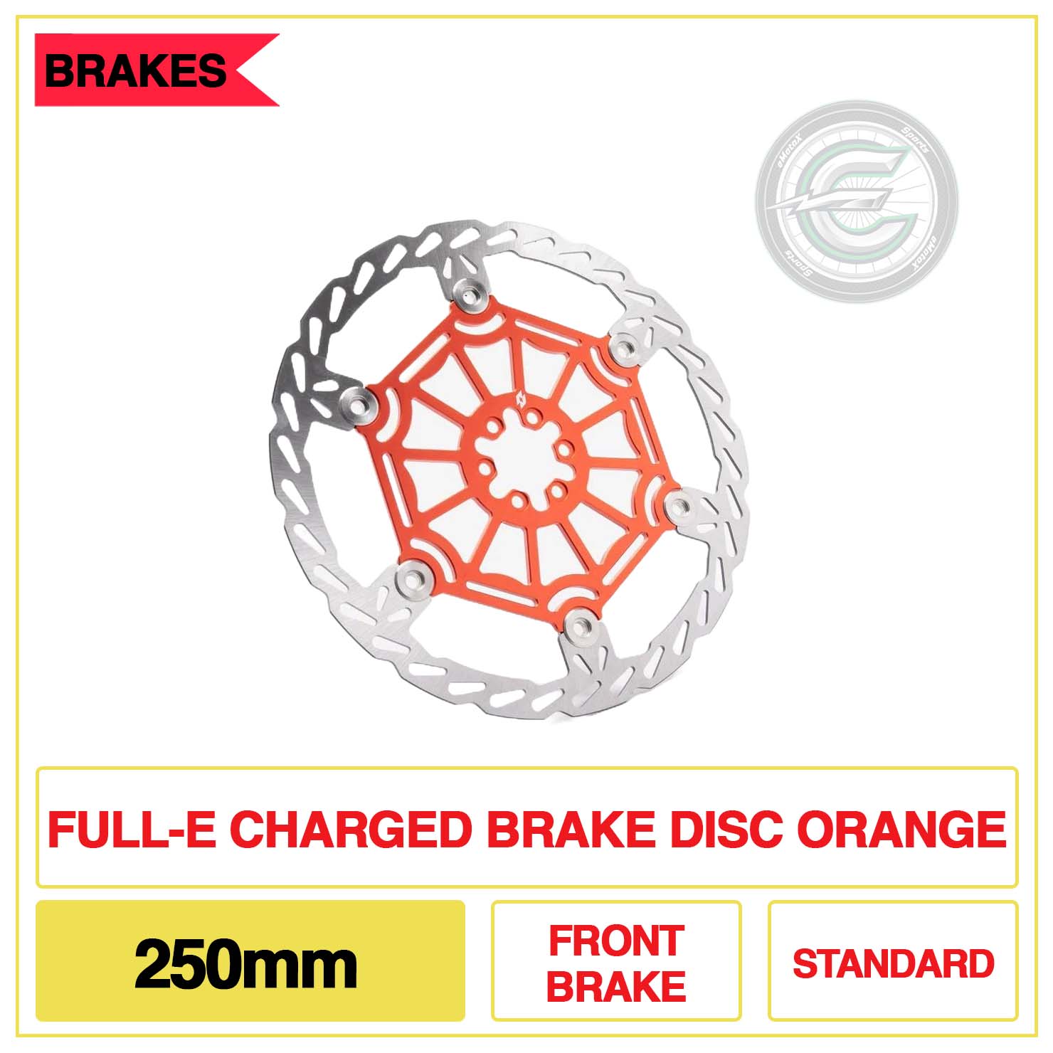 Full-E Charged Brake Disc Front 250mm Standard Orange | eMotoX Sports