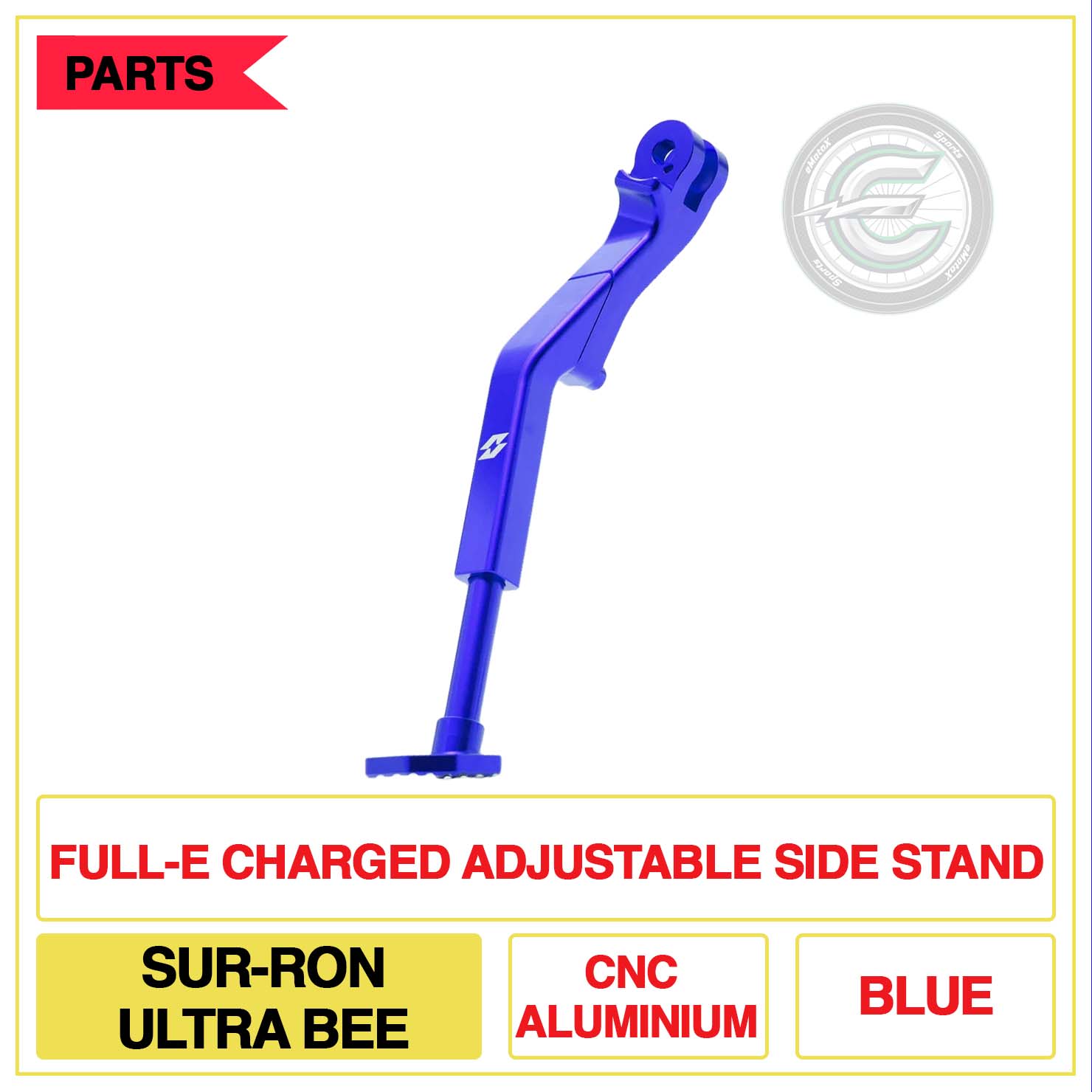 Full-E Charged Adjustable Side Stand Sur-Ron Ultra Bee CNC Aluminium Multi Colour  Blue | eMotoX Sports