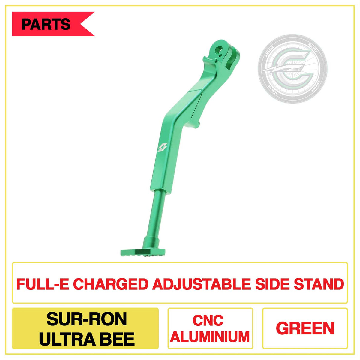 Full-E Charged Adjustable Side Stand Sur-Ron Ultra Bee CNC Aluminium Multi Colour  Green | eMotoX Sports