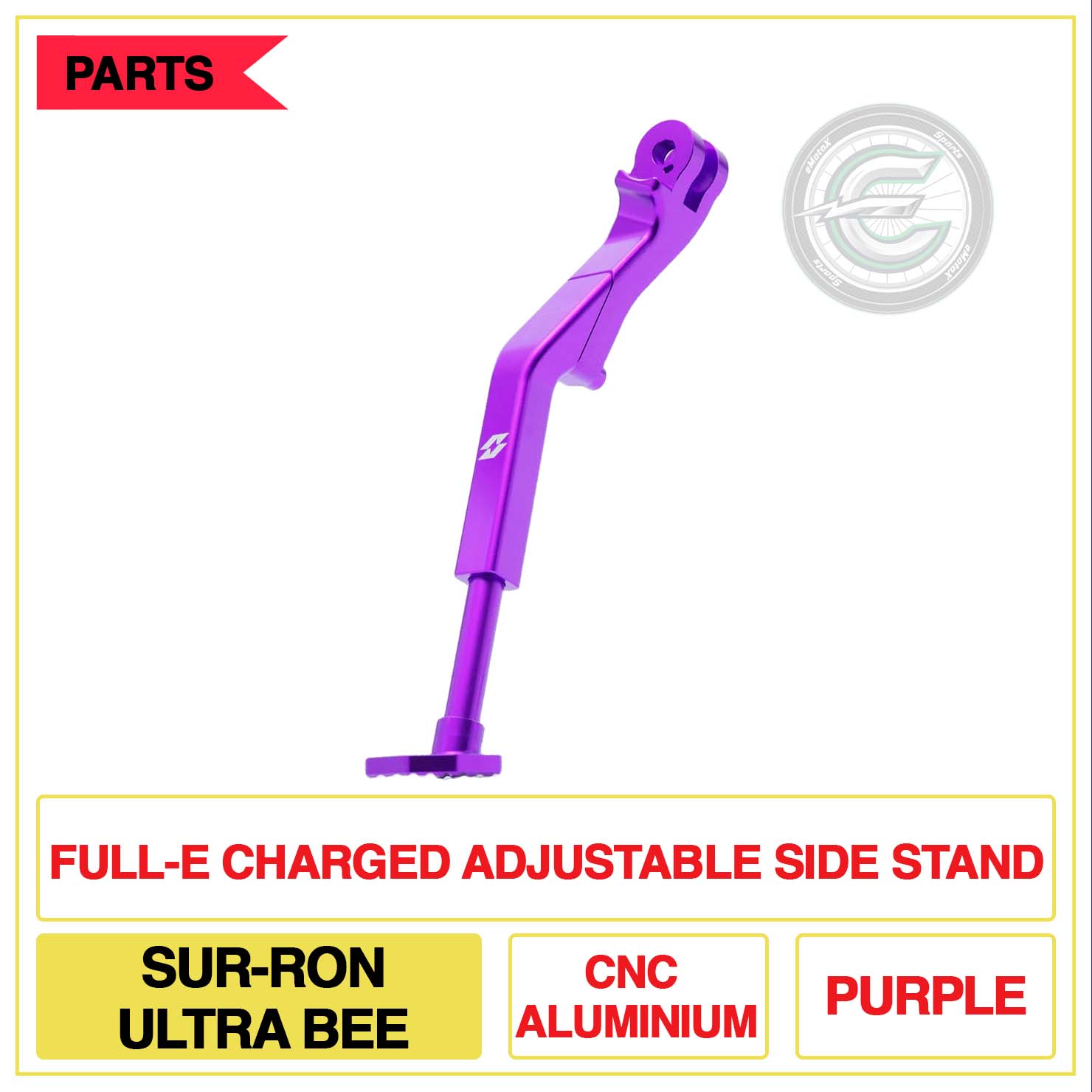 Full-E Charged Adjustable Side Stand Sur-Ron Ultra Bee CNC Aluminium Multi Colour  Purple | eMotoX Sports