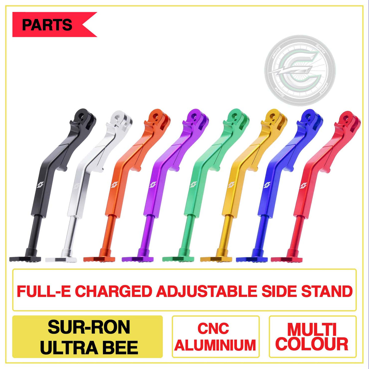 Full-E Charged Adjustable Side Stand Sur-Ron Ultra Bee CNC Aluminium Multi Colour  | eMotoX Sports
