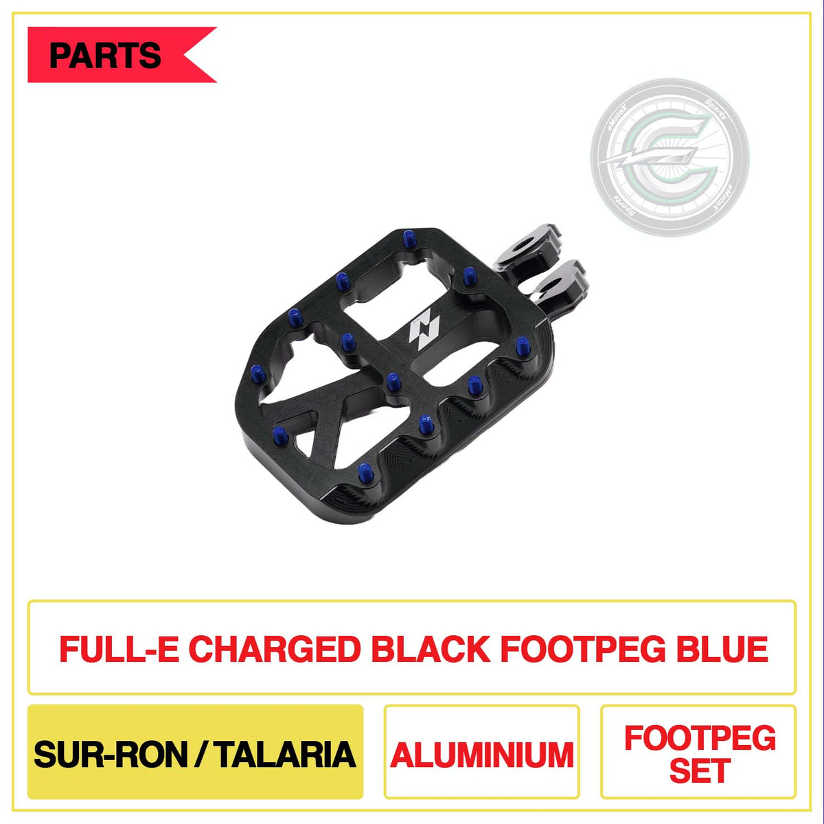 Full-E Charged Black Footpeg Sur-Ron/Talaria Aluminium Footpegs Set Blue | eMotoX Sports
