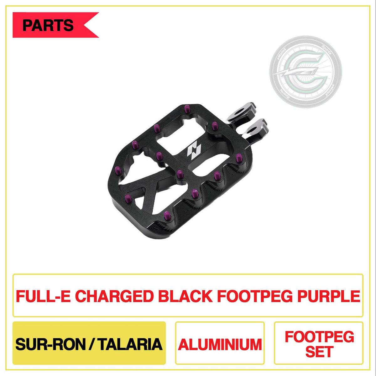 Full-E Charged Black Footpeg Sur-Ron/Talaria Aluminium Footpegs Set Purple | eMotoX Sports