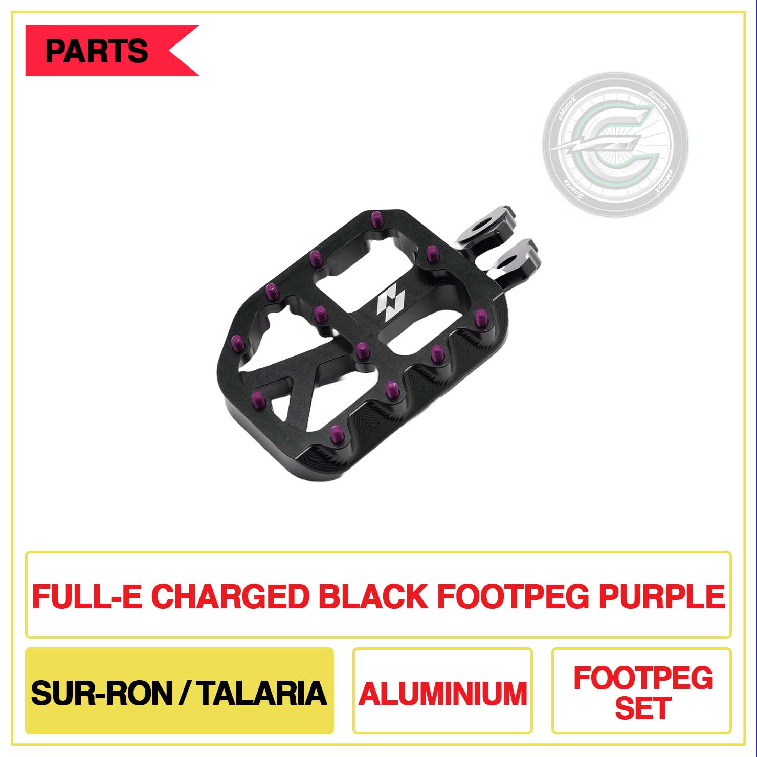 Full-E Charged Black Footpeg Sur-Ron/Talaria Aluminium Footpegs Set Purple | eMotoX Sports