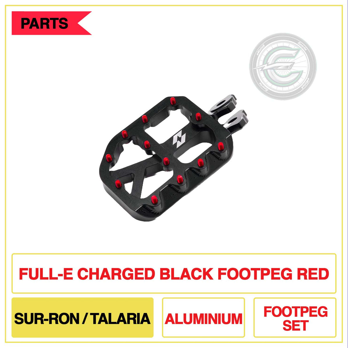 Full-E Charged Black Footpeg Sur-Ron/Talaria Aluminium Footpegs Set Red | eMotoX Sports