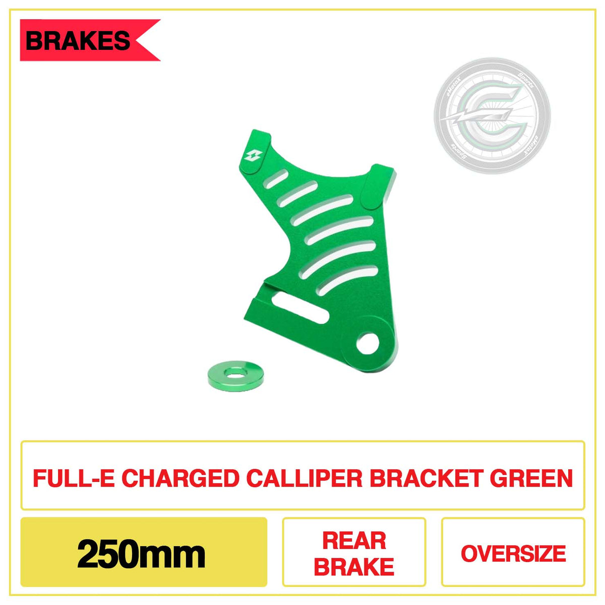 Full-E Charged Calliper Bracket 250mm Rear Brake Oversize Green | eMotoX Sports