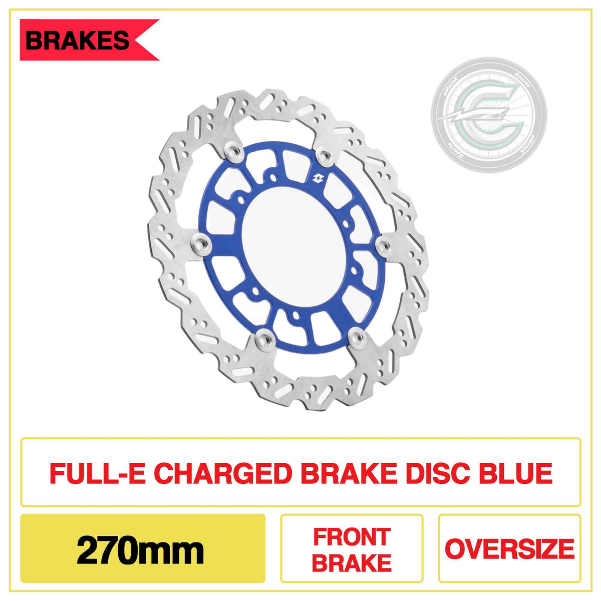 Full-E Charged Brake Disc 270mm Front Brake Oversize Blue | eMotoX Sports