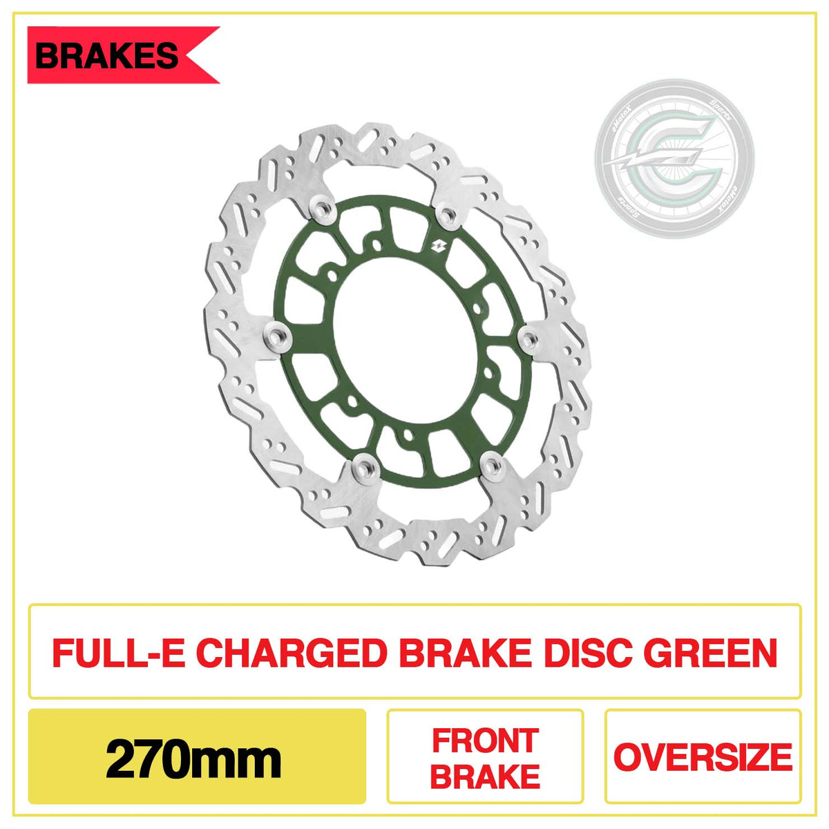 Full-E Charged Brake Disc 270mm Front Brake Oversize Green | eMotoX Sports