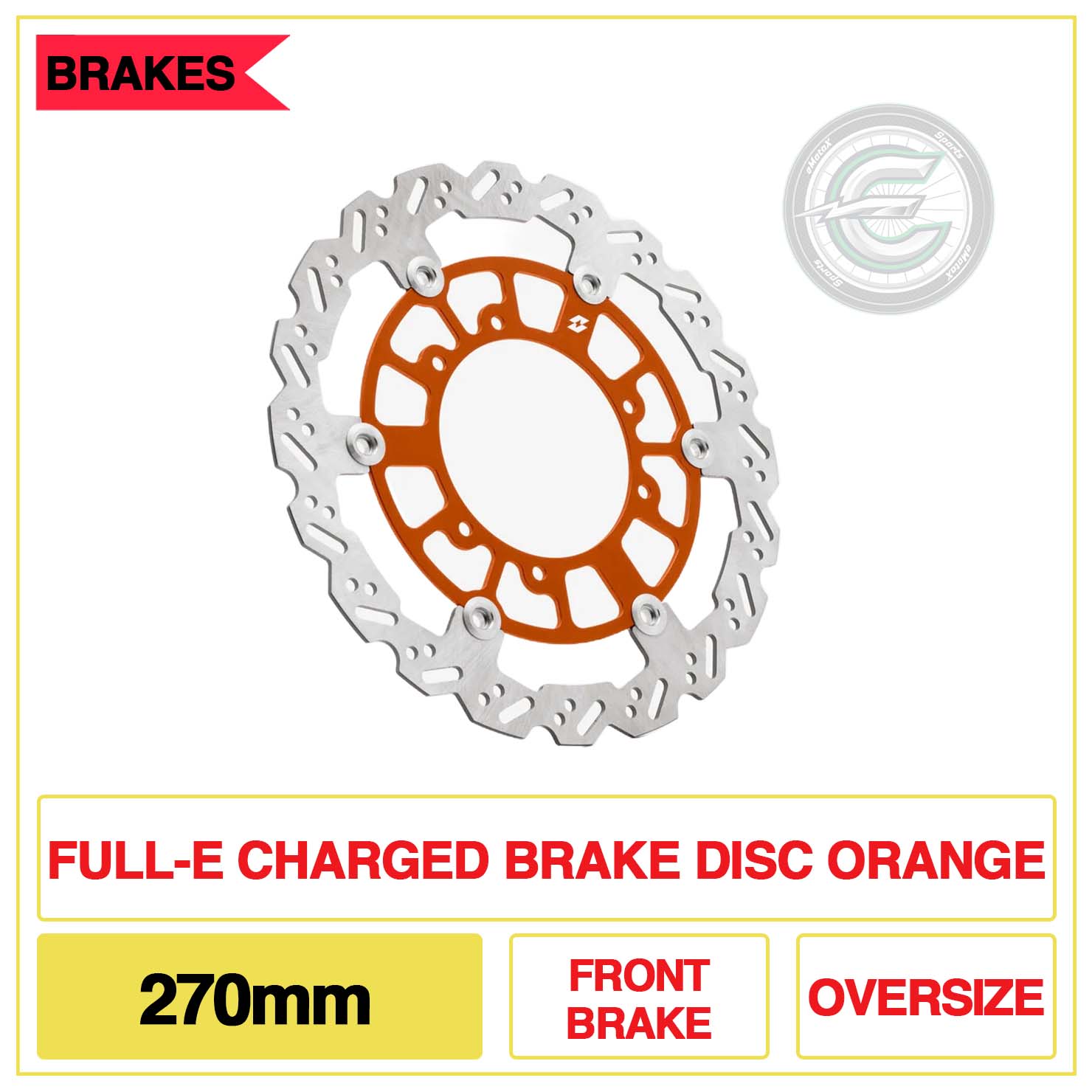Full-E Charged Brake Disc 270mm Front Brake Oversize Orange | eMotoX Sports