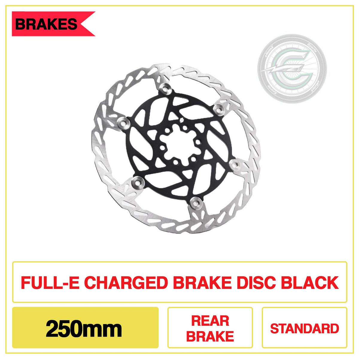 Full-E Charged Brake Disc 250mm Rear Brake Standard Black | eMotoX Sports