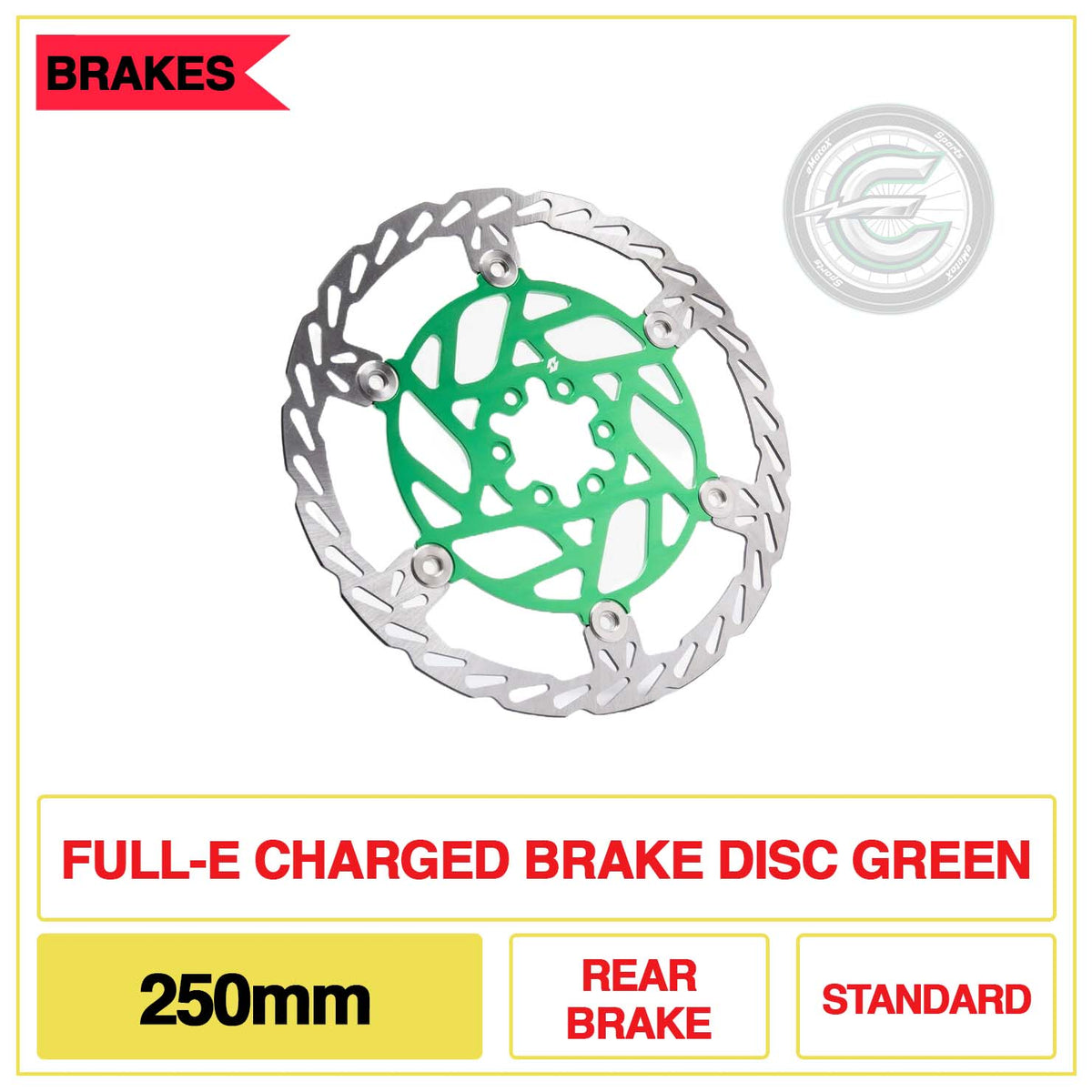 Full-E Charged Brake Disc 250mm Rear Brake Standard Green | eMotoX Sports
