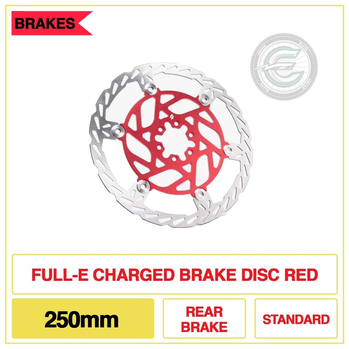Full-E Charged Brake Disc 250mm Rear Brake Standard Red | eMotoX Sports