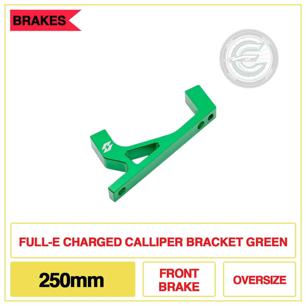 Full-E Charged KKE Fastace Calliper Bracket 250mm Front Brake Oversize Green | eMotoX Sports