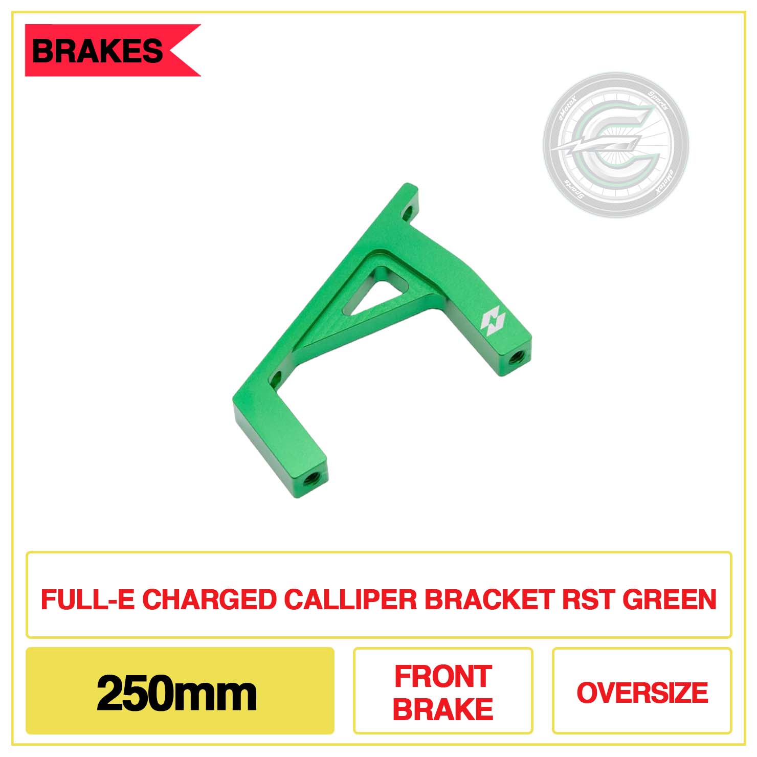 Full-E Charged Calliper Bracket RST 250mm Front Brake Oversize Green | eMotoX Sports