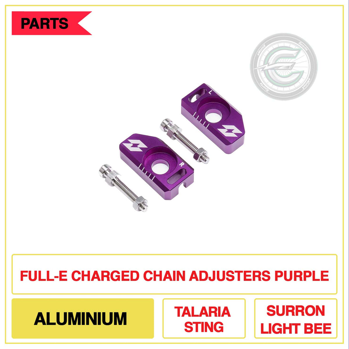 Full-E Charged Chain Adjusters Aluminium Talaria Sting Sur-Ron Light Bee Purple | eMotoX Sports