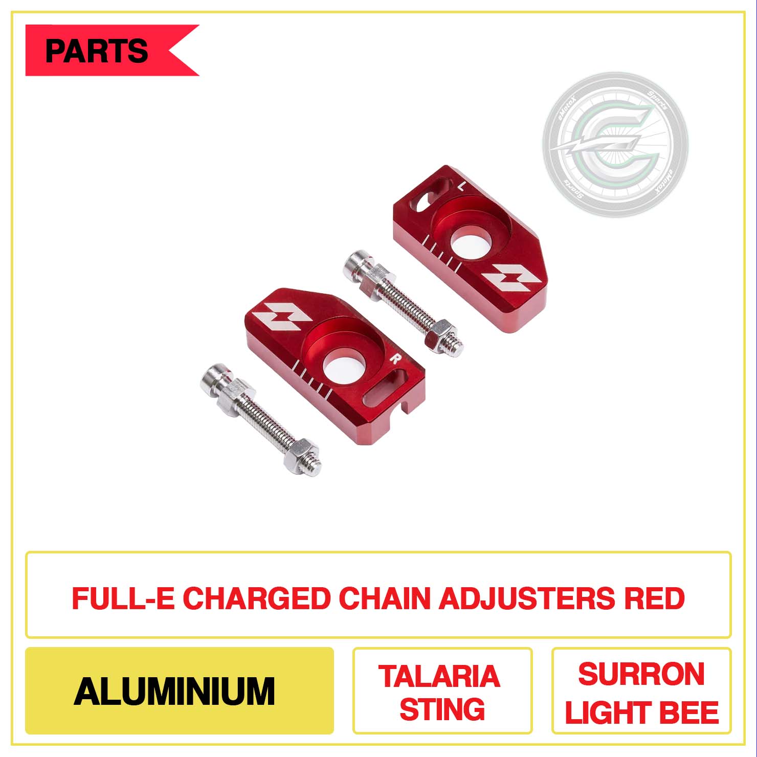 Full-E Charged Chain Adjusters Aluminium Talaria Sting Sur-Ron Light Bee Red | eMotoX Sports