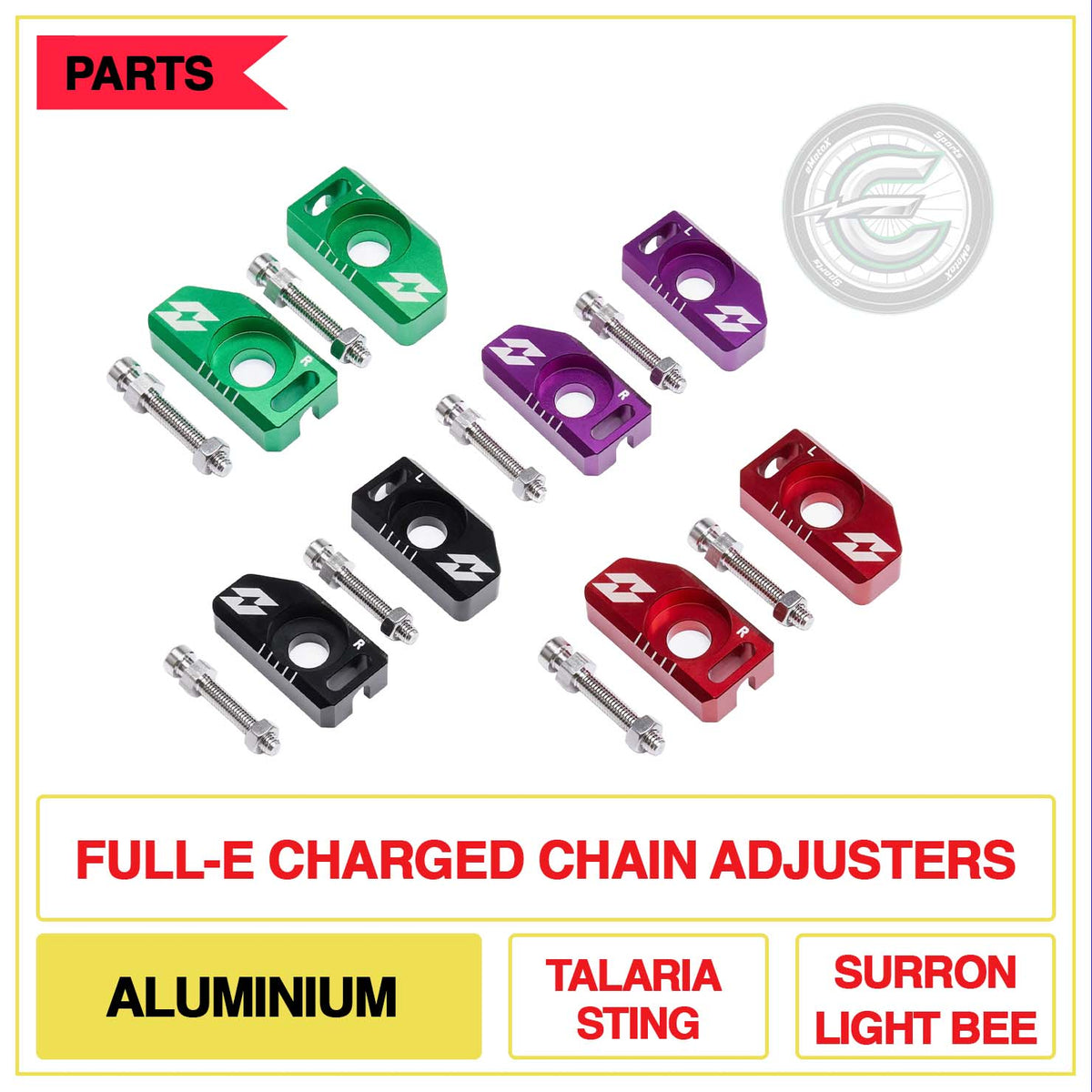 Full-E Charged Chain Adjusters Aluminium Talaria Sting Sur-Ron Light Bee | eMotoX Sports