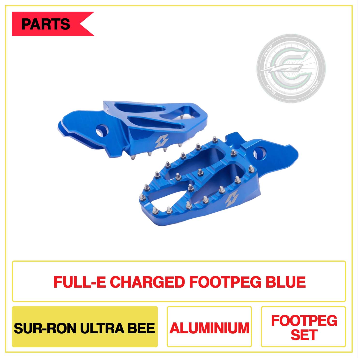 Full-E Charged Footpeg Sur-Ron Ultra Bee Aluminium Foot Peg Set Blue | eMotoX Sports