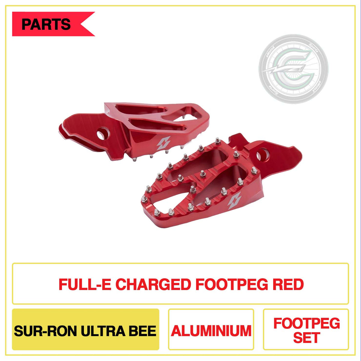 Full-E Charged Footpeg Sur-Ron Ultra Bee Aluminium Foot Peg Set Red | eMotoX Sports