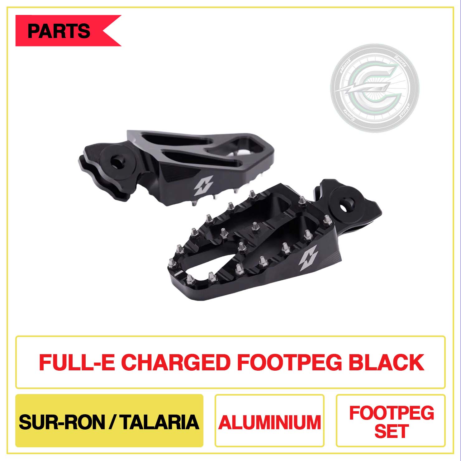 Full-E Charged Footpeg Sur-Ron/Talaria Aluminium Footpeg Set Black | eMotoX Sports