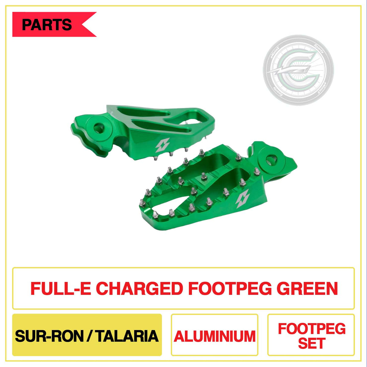 Full-E Charged Footpeg Sur-Ron/Talaria Aluminium Footpeg Set Green | eMotoX Sports