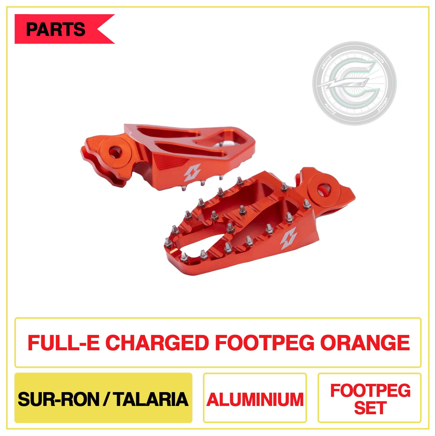 Full-E Charged Footpeg Sur-Ron/Talaria Aluminium Footpeg Set Orange | eMotoX Sports