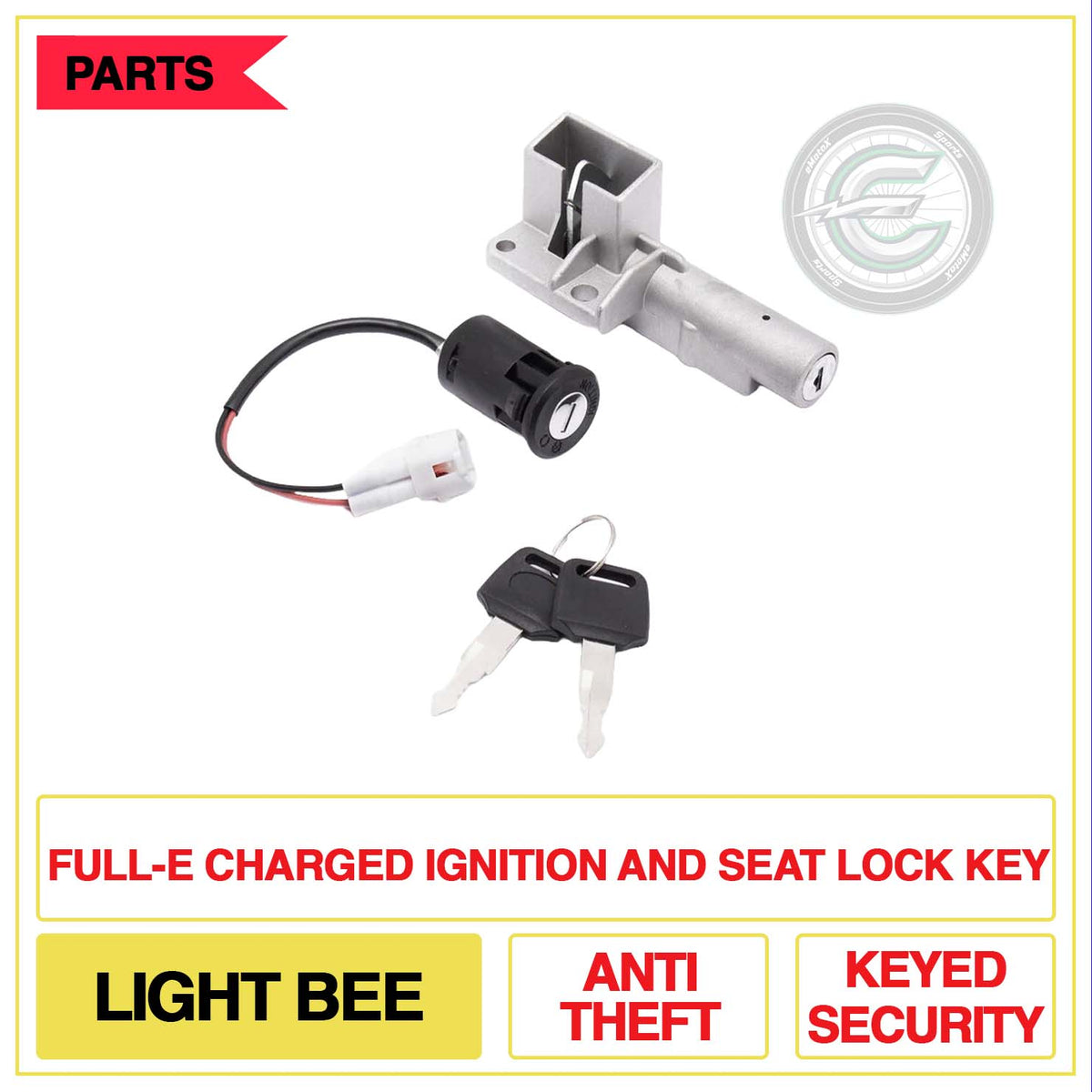 Full-E Charged Ignition And Seta Lock Key Light Bee Anti Theft Keyed Security | eMotoX Sports