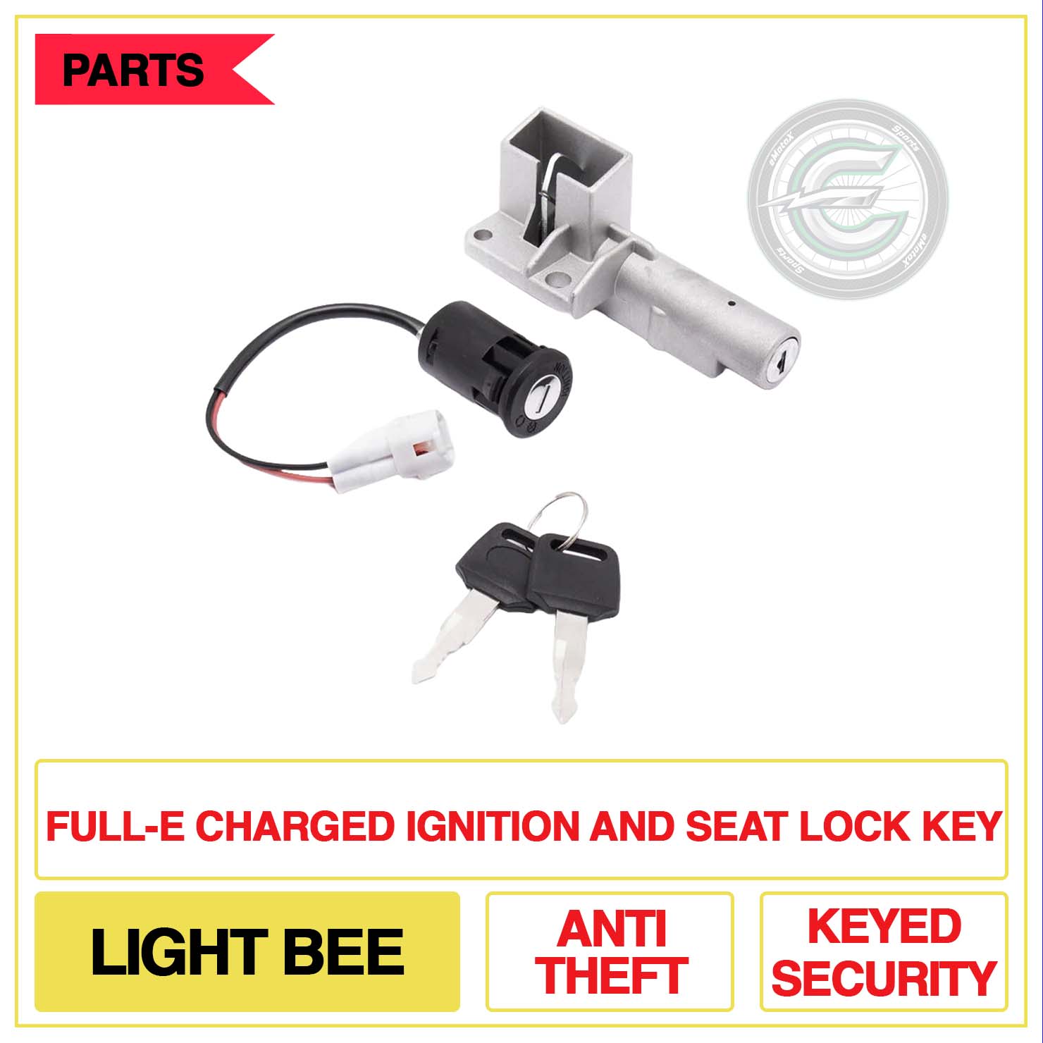 Full-E Charged Ignition And Seta Lock Key Light Bee Anti Theft Keyed Security | eMotoX Sports