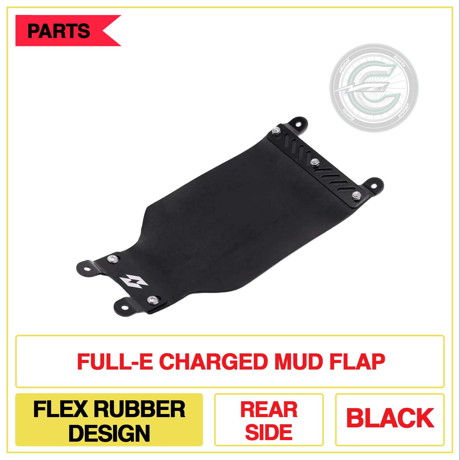 Full-E Charged Mud Flap Flex Rubber Design Rear Side Black | eMotoX Sports