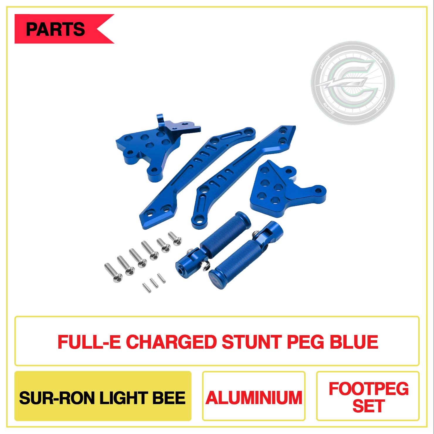 Full-E Charged Stunt Peg Sur-Ron Light Bee Aluminium Foot Pegs Blue | eMotoX Sports